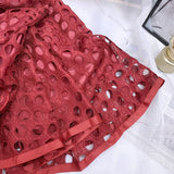 Woman Elegant Midi Skirt Office Lady Zipper A Line Hollow Out Lace Elastic High Waist Skirts