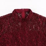 Burgundy Lace and Chiffon A Line Vintage Ladies Swing Dress