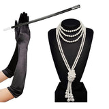 1920s Great Gatsby Accessories Set Costume Flapper Long Pearl Necklace Gloves Cigarette Holder Women Vintage Party Accessories