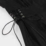 Lace Up Side Bat Embroidery Halloween Party Black Sweetheart Cap Sleeve Vintage Retro Tunic Dress