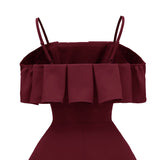 Vintage Women Spaghetti Strap Ruffle Cami Luxury Swing High Waist A Line Solid Dress