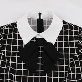 2021 Knot Neck Black and White Plaid Vintage Cotton Midi Dresses Women Elegant Party 3/4 Length Sleeve Spring Rockabilly Dress