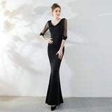 Half Sleeve Beading Long Bridesmaid Dress New Werdding Party Formal Dress