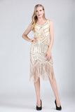 1920s Great Gatsby Flapper Dress V Neck Sleeveless Embellished Sequin Beaded Fringe Dress Vestidos