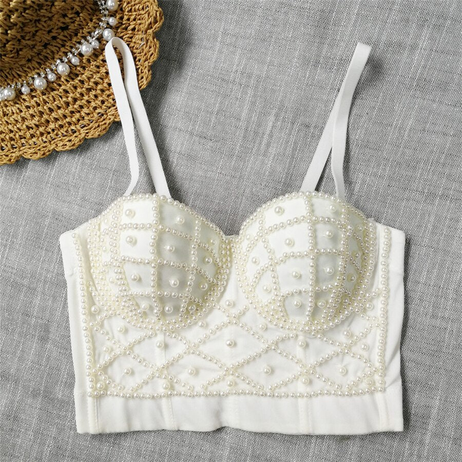 Crop Tank Top To Wear Out Sexy Camis With Cups Beaded Cropped Top Night Club Party Corset Push Up Bustier