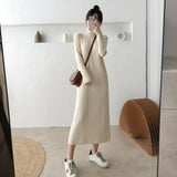 Autumn Women Bodycon Turtleneck Sheath Sweater Dress Female Knitted Cotton Long Sleeve Casual Midi Dress