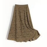 Autumn Women Elastic High Waist Elegant A-Line Knitted Lace Skirts Streetwear