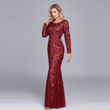 Evening Dresses Mermaid O Neck Full Sleeve Lace Appliques Tulle Long Party Gown Robe Soiree Elegant Formal Dress