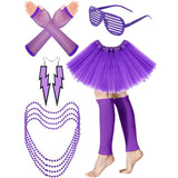 6 pcs/set 80s Adult Tutu Skirt Leg Warmers Fishnet Gloves Earrings Necklace Shutter Glass Party Dress Up