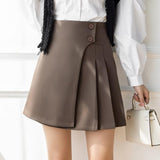 Women Pleated Spring Korean Style All-match High Waist Ladies Elegant A-line Mini Skirt