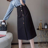 Ladies Elegant Long Spring Office Style Single-breasted All-match Women High Waist A-line Skirt