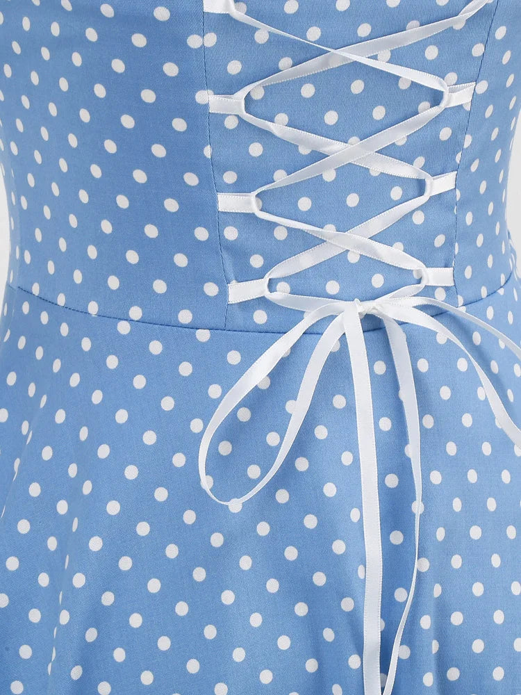 Polka Dot 50s Style Rockabilly Vintage Sexy Dresses for Women Blue Hal FashionLoveHunter Polka Dot 50s Style Rockabilly Vintage Sexy Dresses for Women Blue Hal FashionLoveHunter