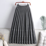 Elastic High Waist Casual Pleated Skirt A Line Elegant Star Patterned Knitted Skirt