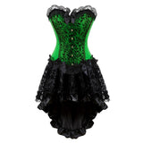 Women Sexy Lace Floral Corset Dress Victorian Fashion Corset Bustier Lingerie Top With Gothic Asymmencial High Low Skirt Set