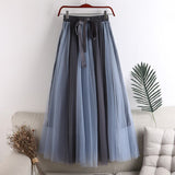 New Women Summer A-Line Mesh High Waist Two Layer Boho Skirt Spring Clothes