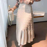 Women High Waist Casual Skirts Korean Style All-match Ladies Knitted Long Mermaid Skirt