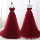 Burgundy Ball Gown Floor Length Tutu Pearls Beaded Fantastic Formal Dress Sweetheart Neck A-line Robe