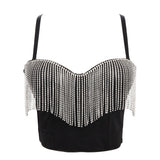 Sexy Tassel Rhinestone Nightclub Push Up Bralette With Built In Bra Cropped To Wear Out Corset Camis Crop Top