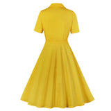 Yellow Summer Short Sleeve Turn Down Collar Cotton Robe Pin Up Swing Vintage 50s 60s Retro Dresses