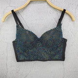 Beading Rhinestone Net Sexy Women Crop Top Push Up Bralette Camis in Bra Corset To Wear Out
