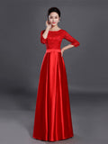 Half-Sleeve Lace Women Formal Occasion Dress Elegant A-line Satin Evening Dress O-neck Party Prom Gowns Homecoming Dress