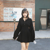 2021 Streetwear Punk Gothic Black Shirt Dress Fashion Hip Hop Grunge Clothes Long Sleeve V Collar Slim High Waist Mini Dresses