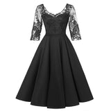 1950s Vintage Lace 3/4 Sleeve V Neck Swing Robe Pin Up Evening Party Dress