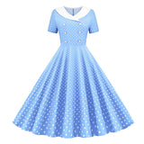 Double Breasted Polka Dot 50S 60S Robe Women Pinup Vintage Elegant Wrap Flare Dress