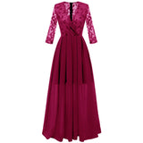 Formal Women Sleeve V Neck Lace Chiffon Runway Beach Maxi Long Wedding Party Dress
