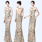 Tulle Sequins Embroidered Evening Dress O-neck Mermaid Prom Gown Floor-length Party Dress