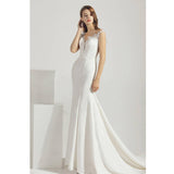 New Women O-Neck Sleeveless Mermaid Backless Wedding Dresses Luxury  Appliqued Crystal Lace White Bridal Gowns