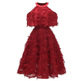 Party Night Banquet Women Cloak Sleeve Elegant Lined Fringe Cold Shoulder Ladies Cape Midi Swing Dress