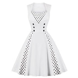 Sleeveless Cotton Patchwork Dot Floral Robe Pin Up Swing Short Vintage Dresses