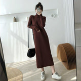 Autumn Women Bodycon Turtleneck Sheath Sweater Dress Female Knitted Cotton Long Sleeve Casual Midi Dress