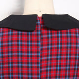 V Neck Wrap Double Breasted High Waist Tartan Vintage Autumn 3/4 Length Sleeve Elegant Plaid Dress