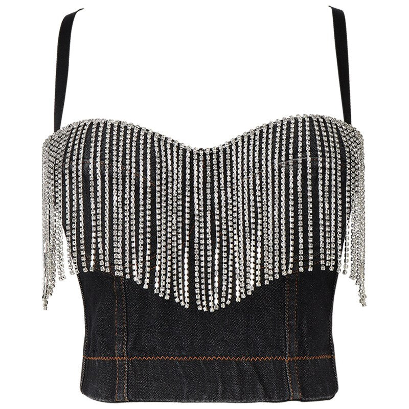Denim Camis Women Top With Cups Cropped Corset Tops Slim Sexy Crop Top To Wear Out