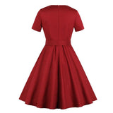 Pin Up Women Square Collar Button Front Belted 1950s Rockabilly Short Sleeve Pocket Elegant Solid Vintage Dress