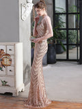 Crystal Beads Sleeve Formal Women Dress V Neck Sequins Mermaid Party Gowns Floor Length Elegant Robe De Soriee