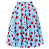 2021 Summer High Waist Swing Skirts Womens Cotton Cherry Print Floral Swing Pin-up 50s Retro Vintage Skirts School Jupe Femme