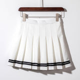 Black Half-Length Summer New Striped Ruffle High Waist A-Line Pleated Skirt With Shorts