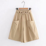 Casual Women Summer Wide Leg Shorts Skirts Solid Button Pockets High Waist Flared Short Pants Korean Fashion Elegant Midi Shorts