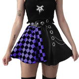 Checkered Women Gothic Skirt Patchwork Plaid Skater Red Spring Autumn Girl Hip Hop Female Punk Goth Mini Skirts Clubwear