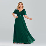 Plus Size Evening Dresses Long Elegant A Line V Neck Ruffles Chiffon Formal Wedding Party Dress