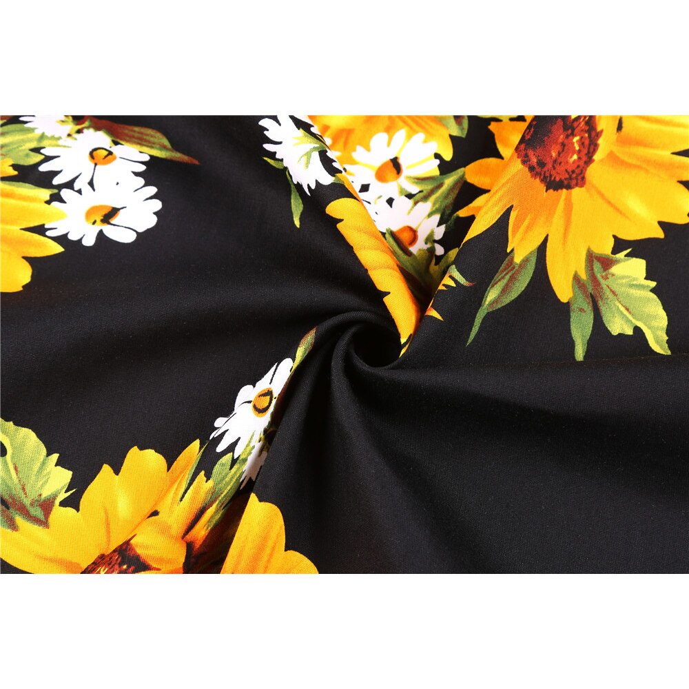 White Sunflower Cotton Casual Midi Skirt Plus Size 50s High Waist Retro Vintage Women's Swing Pinup Skirts Beach Boho Sundress