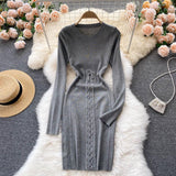 Autumn Winter Dress Women Clothing Crew Neck Long Sleeve Knitted Dress Front Lace Up Night Club Sexy Bodycon Dress