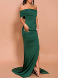 Solid Green Color Evening Dress Sexy Tail Formal Gowns Single Shoulder Satin Robe De Soriee Long Dresses not crumple Maxi Dress