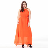 Plus Size Women Casual Beach Party Sleeveless Long Maxi Chiffon Bohemian Dress Beachwear