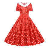 Double Breasted Polka Dot 50S 60S Robe Women Pinup Vintage Elegant Wrap Flare Dress