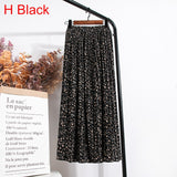 High Waist Floral Print Mid Calf Long Pleated Women Summer Vintage Elegant Chiffon Midi Skirt