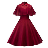 Chiffon Cape Vintage Gothic Flare Dress Women 50s 60s 2pcs Turn Down Collar Elegant Party Wear Summer A Line Midi Swing Dresses